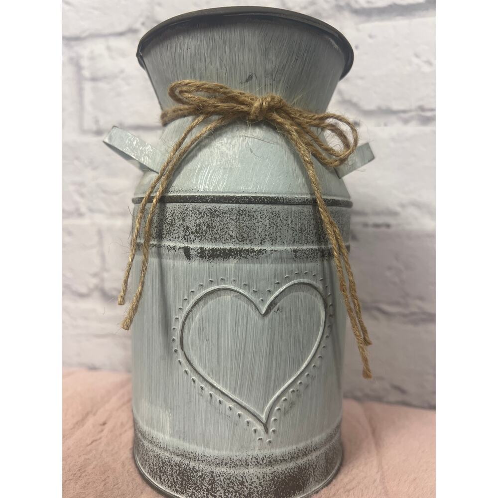 French Shabby Chic Metal Jug Galvanized Vase For Flowers Milk Can Rustic - Picture 5 of 5